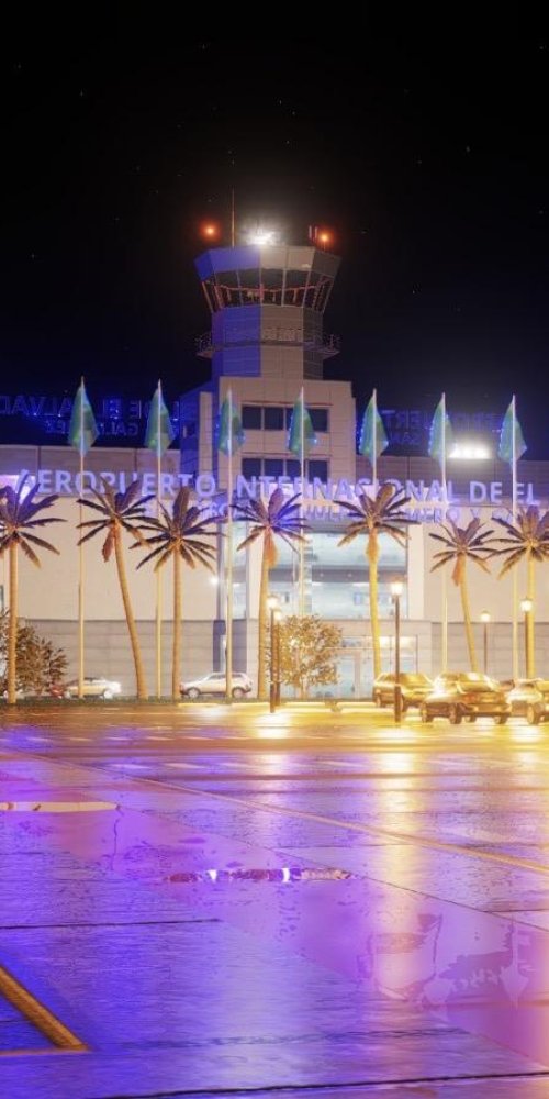 Traveller waiting at shuttle near Óscar Arnulfo Romero International Airport